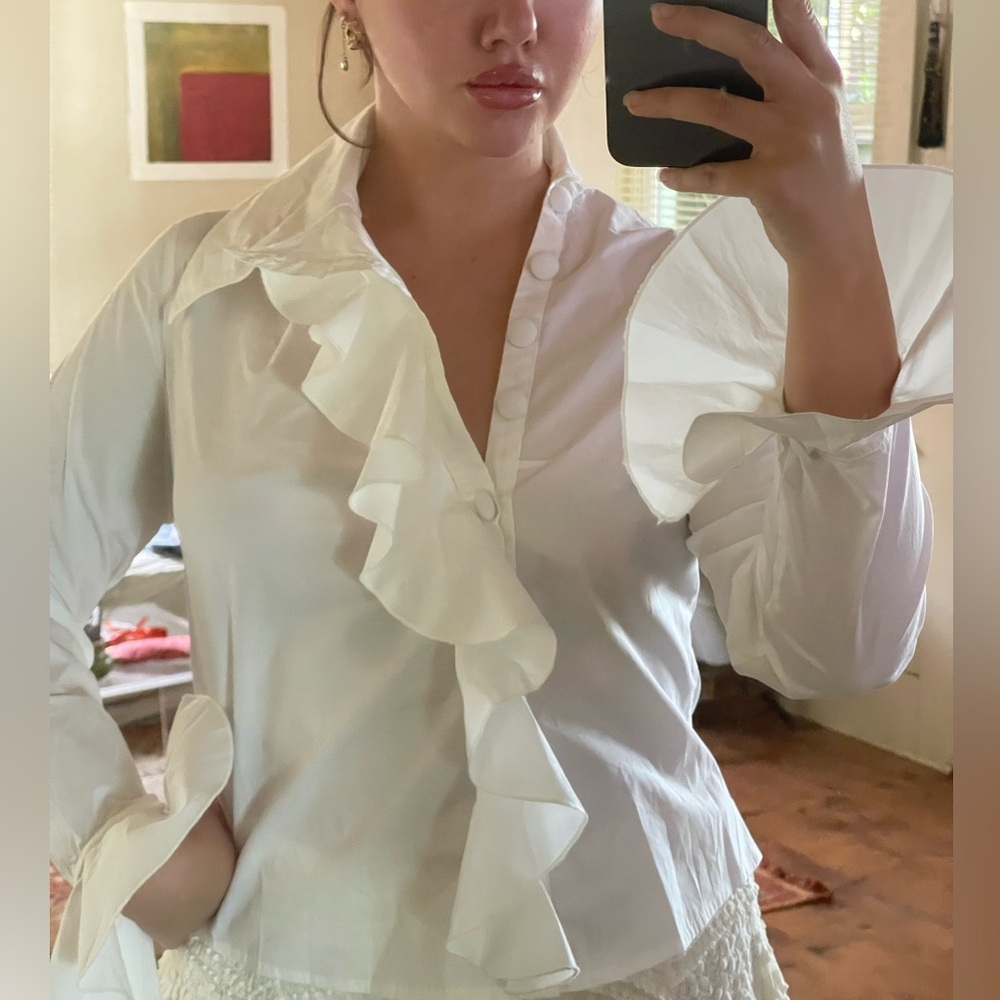 Anne Fontaine white ruffle blouse